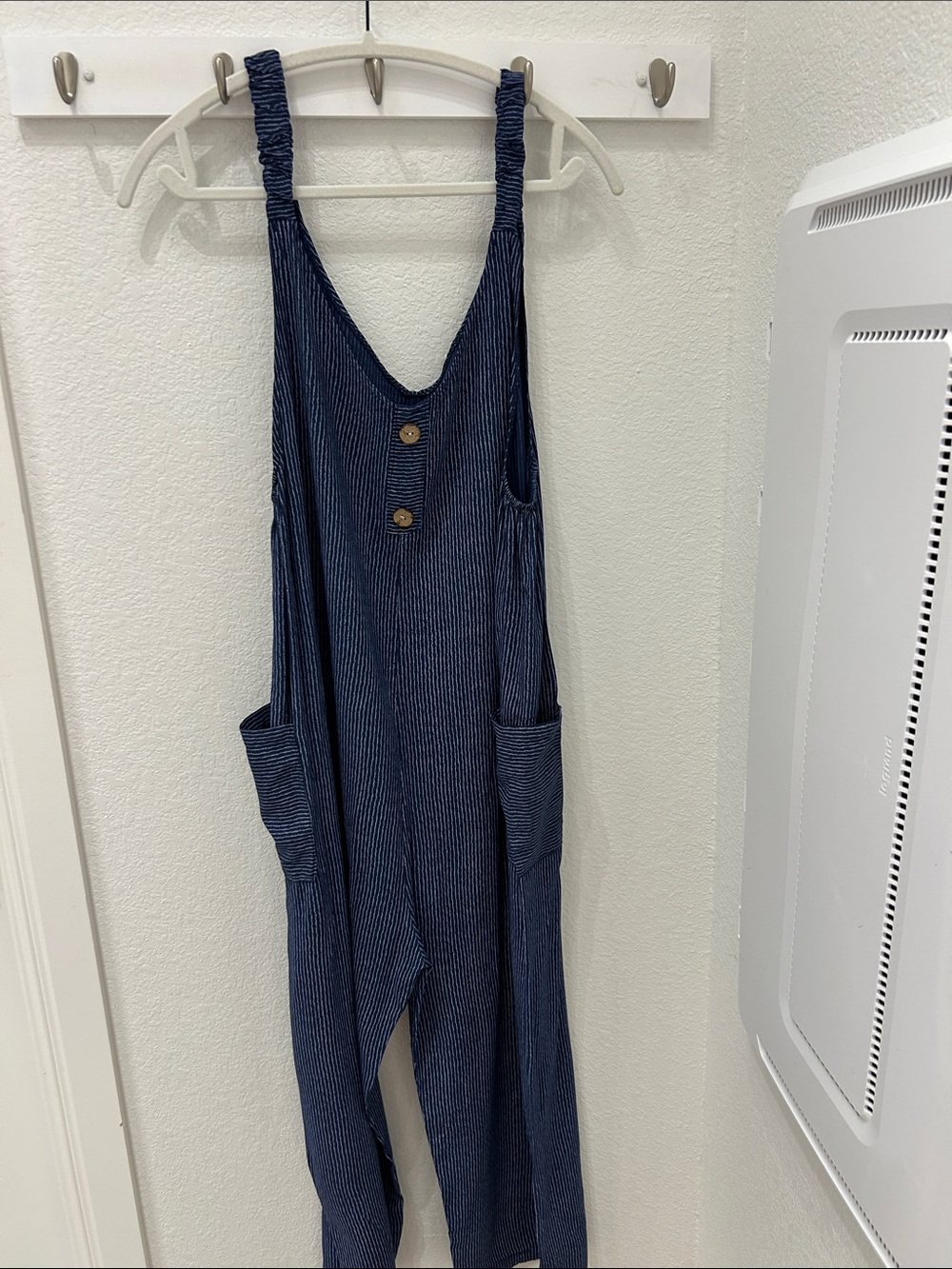 Navy Pinstripe Sleeveless Jumpsuit with Pockets